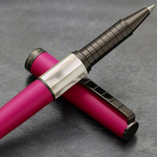 Xezo Speed Master Stylo roller à pointe fine Rose cerise mat avec nacre blanche Corps en laiton léger