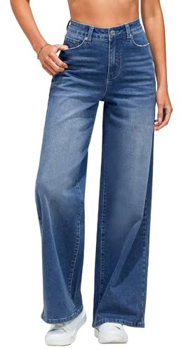 Vetinee Jeans Damen Sommer Baggy Jeans Damen High Waist Nightfall Blue Größe Medium Passt EU Größe 38 bis EU Größe 40