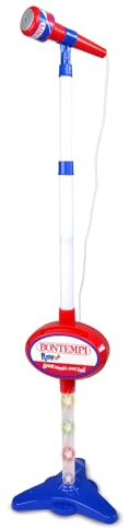Bontempi - MP3STAGE MIC Microphone de scène avec Connexion MP3, Effets Lumineux et Compartiment Porte-Smartphone, Bleu et Rouge, 40,9x19,5x6,4 cm