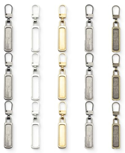 FMYODWU 15 pezzi cerniere lampo, Tiretti per Cerniere Staccabili, Linguette in Metallo per Riparazione Zip per Cursore Cerniera Lampo di Giacca, Valigia, Zaino, Jeans, Accessori per Cucito