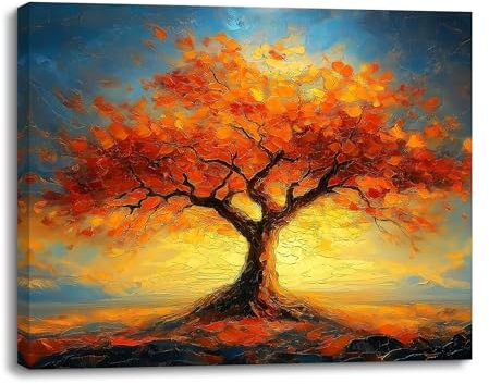 PIY PAINTING Albero Arte Murale Su Tela, Tramonti Stampa Su Tela, l'Albero Rosso Dipinto, Facile Da Applicare Per Soggiorno Ingresso Corridoi Caffè e Lo Studio Di Yoga, 30x40 cm