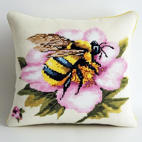 animale Kit gancio di chiusura fai-da-te,ape sul fiore,kit gancio di chiusura per cuscino stampato gancio di chiusura fai da te per principiant,43x43cm