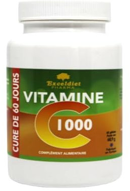 Vitamine C1000 – Fatigue - Fonctionnement Normal du Système Immunitaire - Formation de Collagene - Antioxydant - Assimilation Maximale - 60 Gélules Végétales - Cure de 60 jours - Exceldiet Pharma