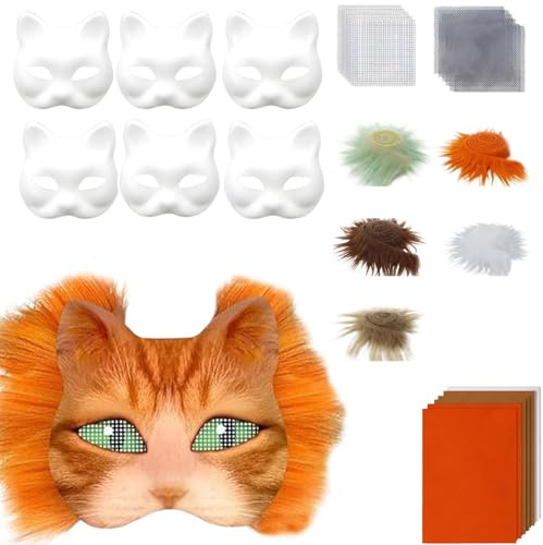 Générique 29Pcs Ensemble de Masque Therian, kit de Masque Therian avec Bande de Laine, Faux Therians Mask, Masque Therian Cat pour Halloween,Mascarade,Jeu De RôLe