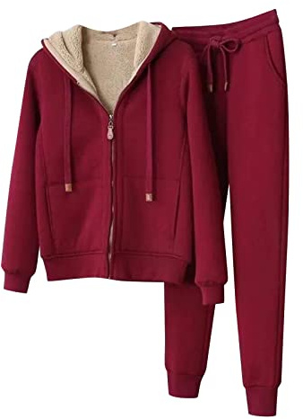 MaNMaNing Tuta Sportiva Donna Due Pezzi Invernale Felpa con Cappuccio Imbottita e Pantaloni con Coulisse, Completo Caldo e Morbido per Neve Temperature Fredde