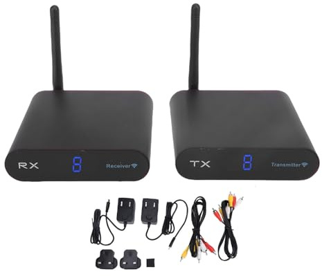 CHEOTIME AV Transmitter Receiver, Video Audio Transmitter and Receiver 2.4GHz 8 Channel Sound Video Sender Wireless AV Sender for Streaming Cable, Satellite, DVD Camera TV