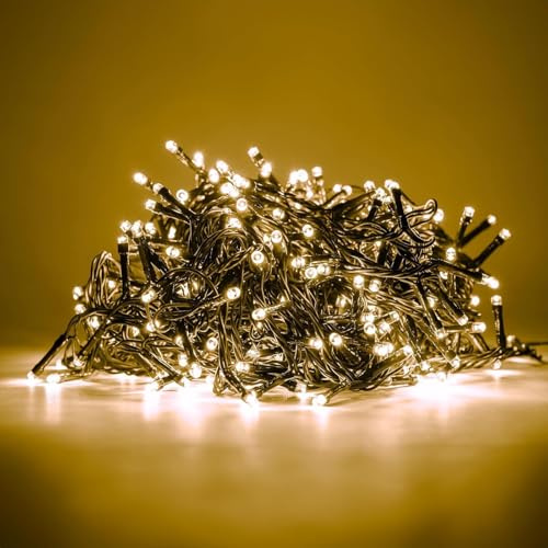 HAND - Luci Natale Interno e Esterno 200 LED con 8 Effetti Luce, Certificate, Basso Consumo e Impermeabili (Oro, 10 metri (200 LED))