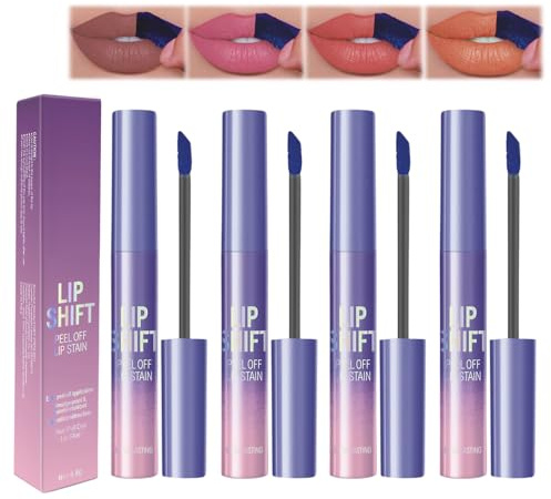 4 Colors Lip Stain Peel Off, Long Lasting Waterproof Transferproof Peel Off Lip Stain, Non-stick Cup Matte Finish Liquid Lipstick Makeup for Women