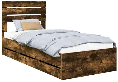 vidaXL Sängram med låda med lagring Rökt ek 75 x 190 cm Ingenjörsträ