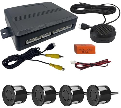 sensore retromarcia Sensor de aparcamiento con vídeo AHD/CVBS, Detector asistencia Radar respaldo inverso cámara Monitor, 22mm(Negro)