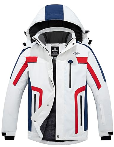 Wantdo Vattentät skidjacka för män utomhus vindtät sportrock varm vinter snörockar berg snowboardjackor, Vit och röd, M