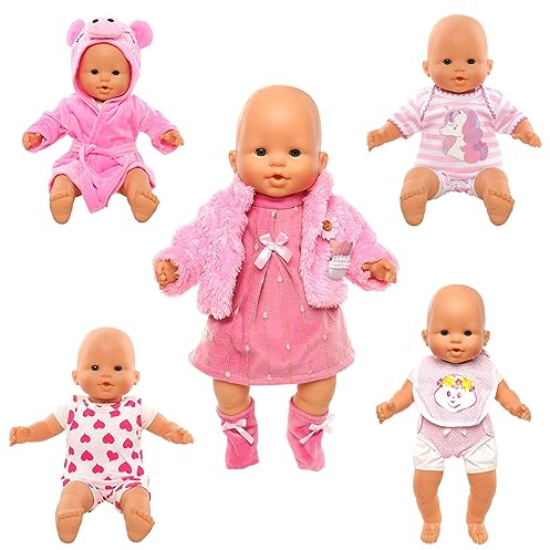 Miunana 5 Vestidos Verano Casual Ropas para New Born 14 – 18 Pulgadas (35 cm – 46 cm) Muñecas Bebé Baby Dolls Baby Born, Baby Annabell, Nenuco y Más (No Incluye muñeca)