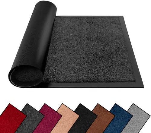 FB FunkyBuys Washable Dirt Trapper Door Mats Indoor & Outdoor, Heavy Duty Non Slip Doormats, Rubber Backed Floor Mat, Super Absorbent Front Door Mat, Entrance Rug (Anthracite-Plain, 40cm x 60cm)