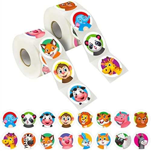 600 runde 3D-Tiergesichter-Aufkleber, entzückende ermutigende Geschenke für Kinder, Lehrer belohnung, Motivierend Etiketten in 16 Designs (3,8 cm Durchmesser)