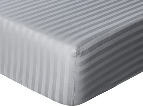 Sleepdown Spannbettlaken in Hotelqualität, 100% Baumwolle, Satin, gestreift, warm, gemütlich, atmungsaktiv, superweich, pflegeleicht, 32 cm extra Tiefe Taschen, Grau – Einzelbett