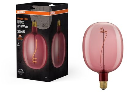 Osram Lamps Vintage 1906 LED-Lampe mit pinker Tönung, 4,5W, 220lm, Ballon-Form mit 170mm Durchmesser & E27-Sockel, warmweiße Lichtfarbe, dimmbares Filament, bis zu 15.000 Stunden Lebensdauer