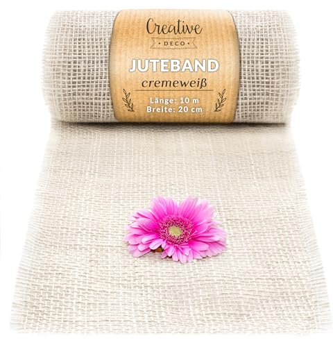Creative Deco Weiße Juteband Jute Tischläufer | Rolle 20 cm x 10 m | Hochzeitsdeko Dekoration | Breit Naturbrauner Stoff | Kunst und Handwerk | Jutestoff Tischband | Dekorativer Boho Band