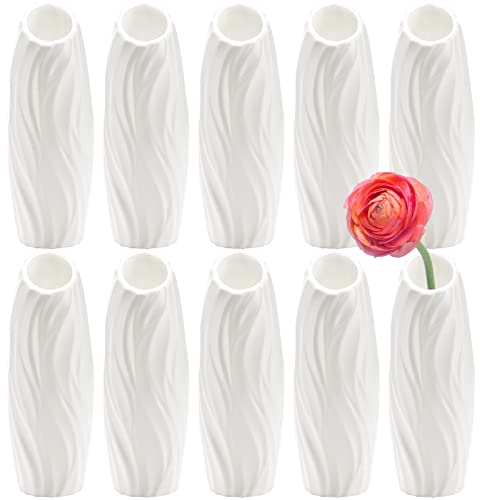 SOUJOY 10 Pack Plastic Composite Flower Vase, Unbreakable Floral Vase Home Decor Centerpieces, White Tall Conic Bud Vase for Wedding Decor, Living Room, Arranging Bouquets