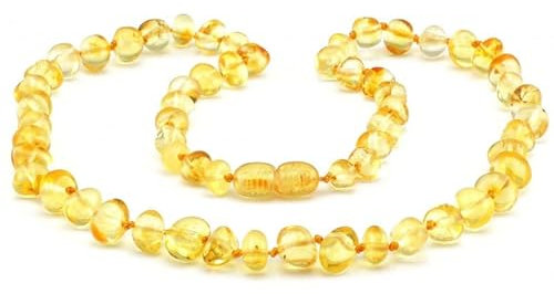 Amber Seven Hochwertige Bernsteinkette für Damen | zitronenfarbener baltischer Bernstein | drei Größen 32, 38, 45 cm | 5 mm Bernsteinperlen | Halskette aus natürlichen grünen Bernsteinperlen (32 cm)