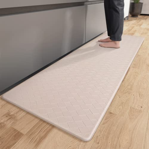 Color G Küchenläufer 44 x 240 cm, Anti-Müdigkeit Küchenteppich Waschbar rutschfest, Leder Teppich Küche Öl Resistent, Wasserdicht für Küche, Esszimmer, Wohnzimmer, Büro (Beige)
