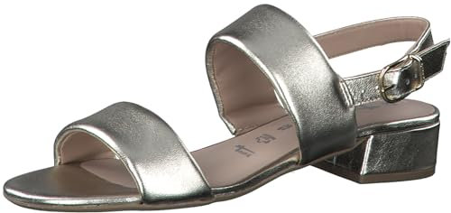 Tamaris Damen Sandalen mit Absatz Leder Blockabsatz Sommer; LIGHT GOLD METALLIC/metallic; 36 EU