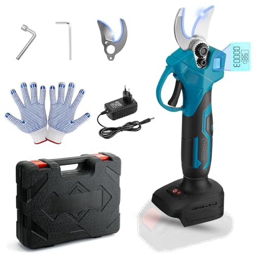 Sin Batería, Tijeras de Podar Eléctricas para Makita, Diámetro de Corte de 15-30 mm con Display, Herramientas Jardineria, Tijeras de Vino, para Jardinería, árboles Frutales, Viñedos (Azul)