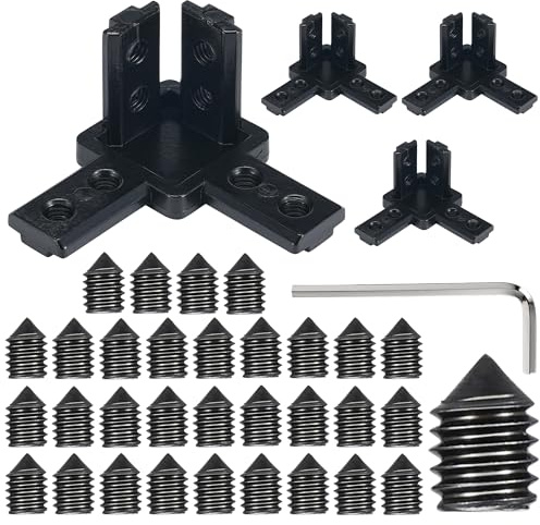 BELLA BAYS 30Series 4Sets Black 3-Way End Croner Bracket, 90 Degree Corner Base Connector, 3030 Aluminum Extrusion Accessories for 8mm Slot Width 30Series Aluminum Extrusion Framing Profile
