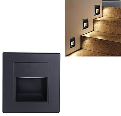 Set di 3 lampade da passeggio, 3000 K, luce calda, lampada per scale a LED, applique da incasso a parete, quadrata, illuminazione da passeggio, illuminazione da parete, per corridoio, scale, camera da