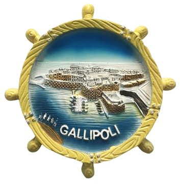 Gallipoli Italia - Magnete da frigorifero in stile timone, 3D, souvenir da viaggio, decorazione magnetica per frigorifero, collezione artigianale