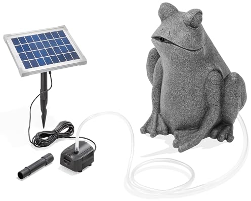 esotec Solar Wasserspeier Set Frosch sitzend, Solarpumpe, Teichfigur Gartenfigur Gartenstatue, Tauchpumpe, Gartenbrunnen, Springbrunnen außen outdoor, Vogeltränke H=30cm 101668