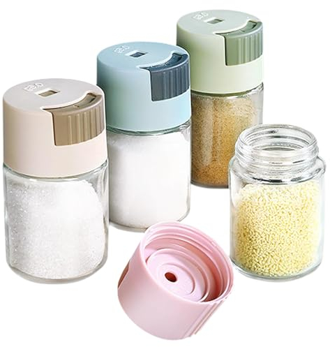 4er Set Gewürzstreuer, 100ml Gewürzgläser Spice Glas Gewürzdosen mit Dosierer Salz und Pfefferstreuer Präzise 0,5g Dosierung für Küchensalzstreuer, Gewürzstreuer, Zuckerstreuer