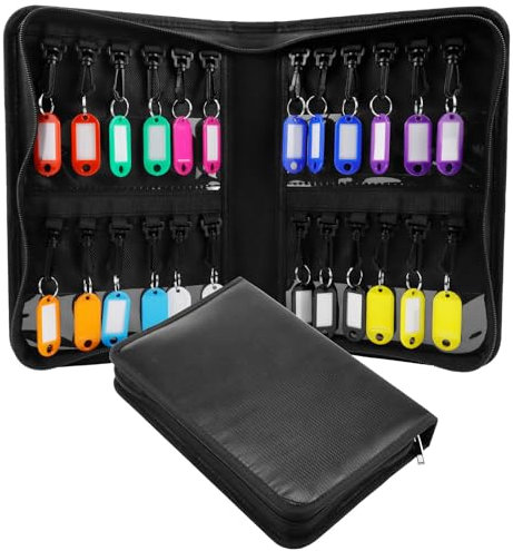 FSWWSF Portachiavi Portatile con Cerniera Organizzatore di Custodie per Chiavi con 24 Ganci e Cartellini Custodia per Chiavi con Cerniera per Uffici, Hotel, Agenzie Immobiliari e Gestione Affitti