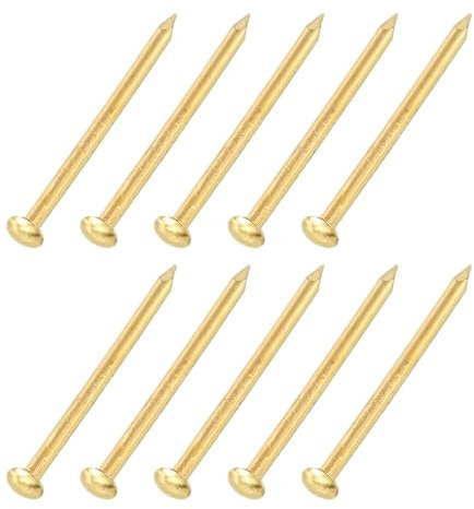 sourcing map 500Pcs Small Hardware Nails, 1.2 x 25mm Carbon Steel Round Head Nail Common Finishing Nail for Household Woodworking Picture Hanging DIY Projects, Gold
