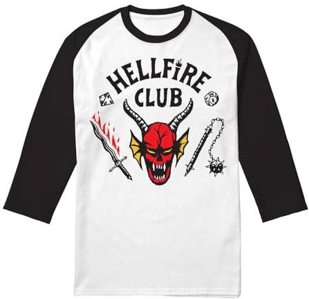 Stranger Things Hellfire Club Unisex T-Shirt, weiß/schwarz, L