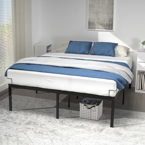 VOUNOT® Struttura Letto Matrimoniale 160x200 cm, Telaio Letto Resistente con Spazio di Archiviazione Sottostante, Letto in Metallo con Rete Facile Montare, Silenziosa e Antiscivolo Altezza 36 cm, Nero