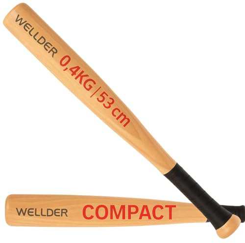 Mazza da Baseball in Legno con Grip Antiscivolo – Misure 52 cm / 70 cm / 81 cm – Struttura Robusta e Bilanciata (Compact | 50CM)