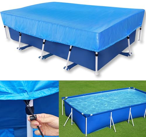 Rectangular - Telo protettivo per piscina, 450 x 220 cm, rettangolare, spesso e durevole, per rettangular frame piscina, antivento