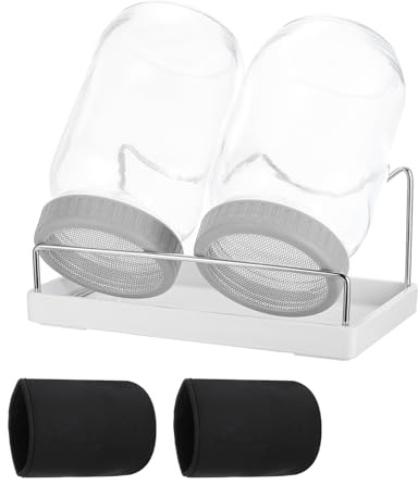 QUARKZMAN Barattolo Germogliatore Set - Kit di 2 Pezzi 1000ml Barattoli Germinazione con 2 Custodia, 1 Supporto, 1 Vassoio, 1 Spazzola, per Germogli Broccoli Crescione Micro Ortaggi, Grigio