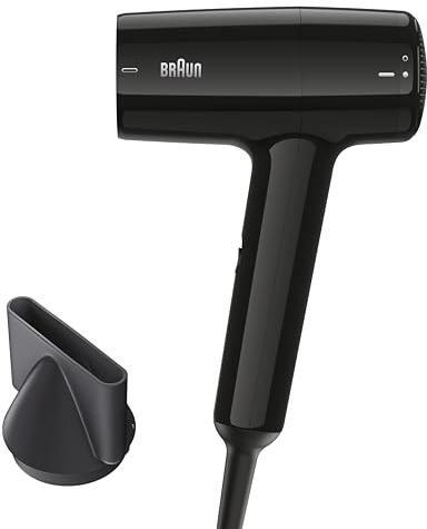 Asciugacapelli Braun HD1.5, compatto e leggero con concentratore, 1800W, 3 temperature/velocità, nero lucido, BRHD150E