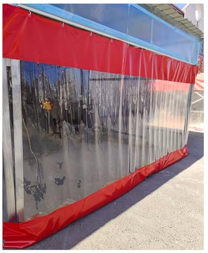 Cortina de vinilo para exteriores con lona transparente, separador impermeable resistente para garaje y lavado de autos (rojo, 4 x 2,8 m), resistente a la intemperie