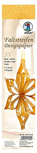Ursus 16030000 - Faltstreifen Designpapier Goldranken, gold, 33 Blatt, ca. 7 x 30 cm, 120 g/qm, durchgefärbt, Vorderseite mit Perleffekt, folienveredelt, inklusive Bastelanleitung