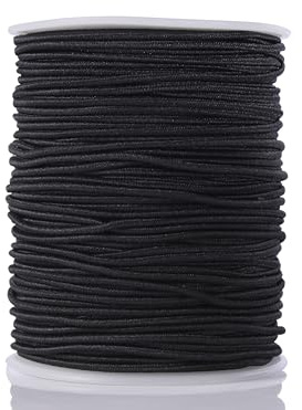 KONMAY Rubber Elastic Cord for Jewelry Making, 1 Roll 40 Meters 2.0mm Black Round Stretchy String for Bracelets, Beading and Crafting