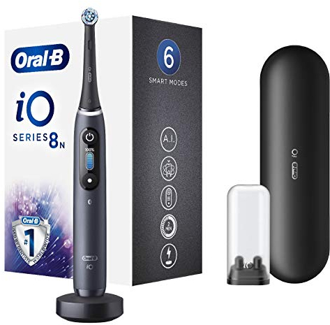 Oral-B iO - 8n - Spazzolino Elettrico Ricaricabile Di Braun, 1 Spazzolino Nero Esclusivo Con Tecnologia Magnetica Rivoluzionaria, Display A Colori, 1 Testina, 1 Custodia Da Viaggio Premium