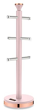 Tower Cavaletto Mug Tree with Stainless Steel Stoppers, Soft Underliner, Marshmallow Pink and Rose Gold