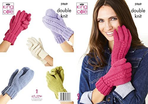 King Cole Ladies Double Knit Knitting Pattern Cable or Stocking Stitch Mittens & Gloves (5969)