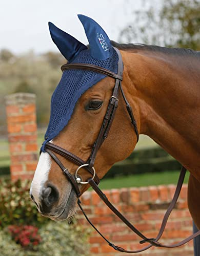 Horses Cuffietta Lunga Cavallo Loop Blu Full, Traspirante, Tessuto Morbido ed Elastico, Protegge Il Cavallo da Calura, Rumore, Insetti