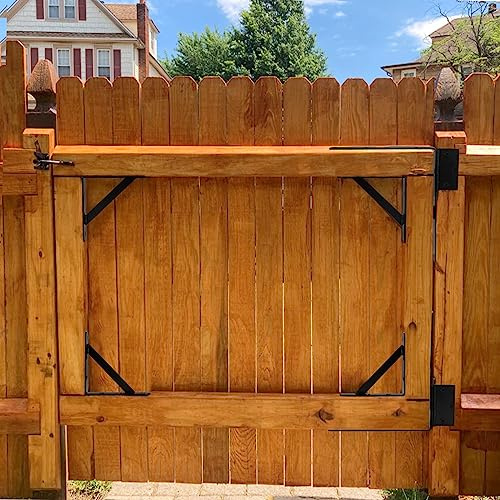Mofeez Fence Gate Kit Iron Gate Hardware with Gate Latch for Wooden Fences Shed Doors Heavy Duty Anti Sag Gate Corner Brace Bracket