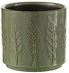 J-Line Green Ceramic Leaf Plant Pot Cachepot Medium - 2 units