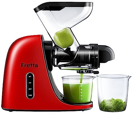Fretta Cold Press Juicer,Masticating Slow Juicer, 3'' Large Feeding Chute fit Whole Fruits and Vegetable,High Juice Yield,BPA Free, Easy to Clean, Red Juicer, Ideal Gift for Family Member and Friends