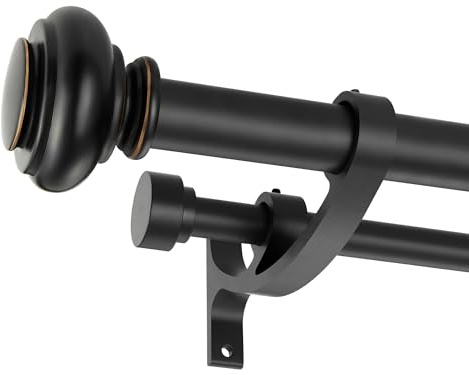 Double Curtain Rods 72 to 144 Inches with Solid Aluminum Alloy Brackets, 1 Inch Adjustable Drapery Rod, Heavy Duty Dual Curtains Rod for Window, Sliding Door, Bedroom Decoration, Matte Black